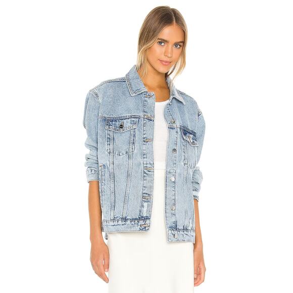 Anine Bing Rory Denim Jean Jacket Size Small Revolve Light Blue Distressed USA